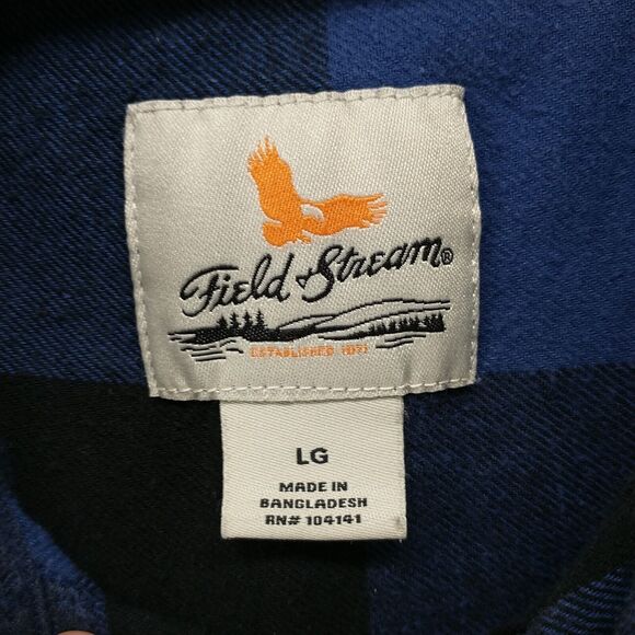 Field & Stream Mens Button Front Shirt Blue Black Large Check Flannel - Picture 8 of 12